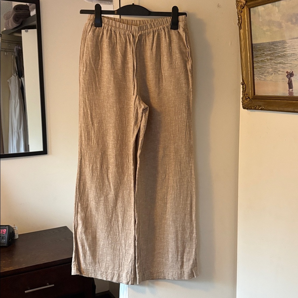 Beige Wide-Leg Pants, elastic waist, like new